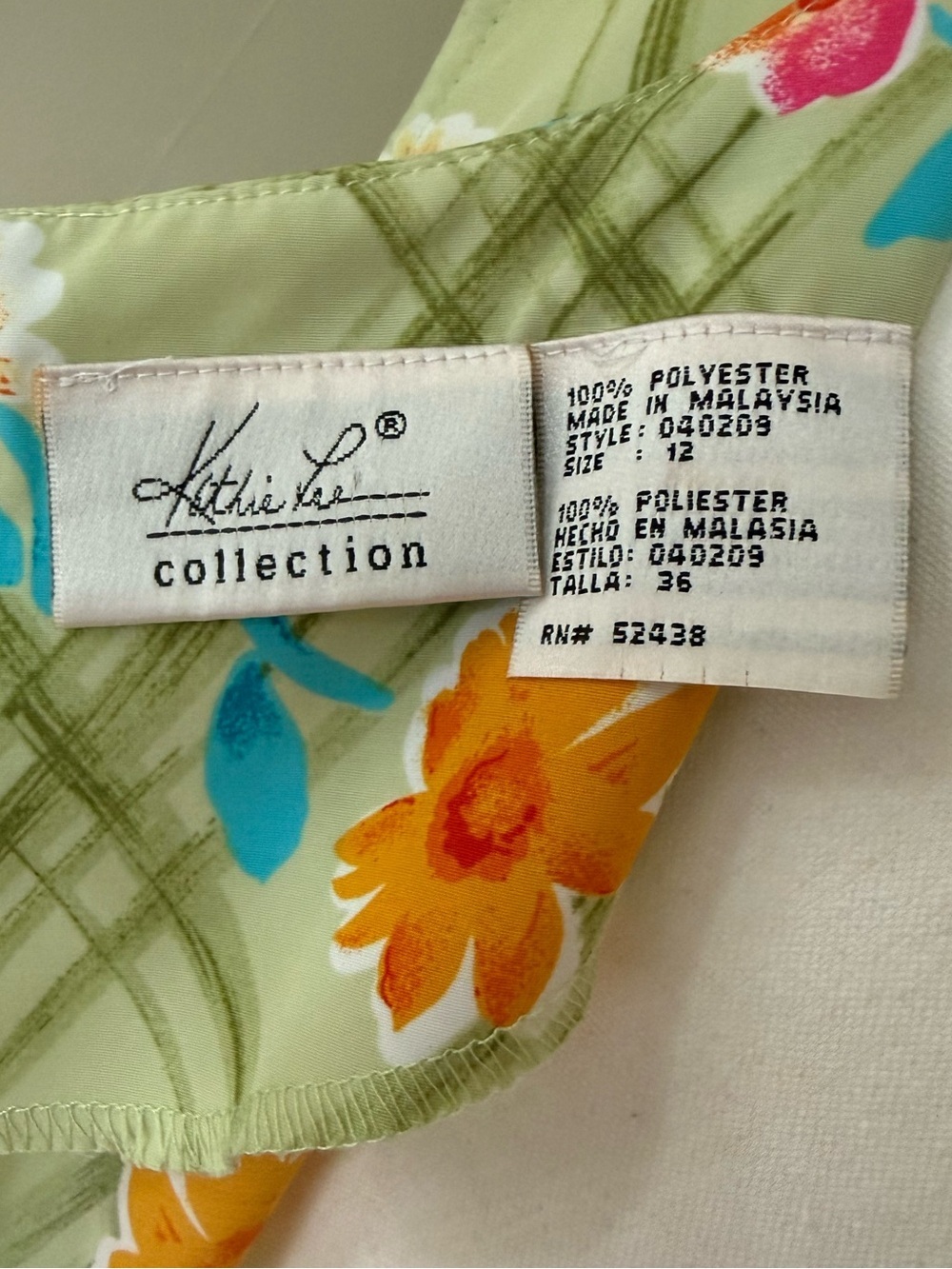 Vintage Floral Dress Kathi Lee Collection Green Orange Pink Blue Blooms Size 12 - Picture 6 of 6